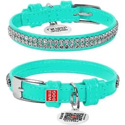 Нашийник для собак Waudog Glamour шкіряний з QR паспортом, з прикрасою Полотно стрази, XS, Ш 12 мм, Дов 21-29 см (4823089318608)