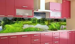 Вініловий кухонний фартух Будиночок на Озері наклейка для кухні дерева річка Природа Happy Pocket Z181768 - мініатюра 2