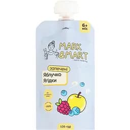 Пюре фруктове Mark&Mart Запечені Яблучко та Ягідки без цукру для дітей гомогенізоване стерилізоване 120 г 