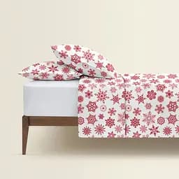 Комплект постільної білизни Cosas Snowflakes CS2 Полуторний фланель винний (Flannel_SnowflakesRedWhite_El-01Snow_160) - мініатюра 2