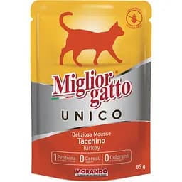 Вологий корм для котів Migliorgatto Unico з індичкою 85 г