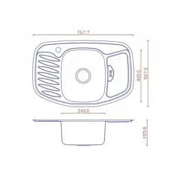 Мийка кухонна Kraft 7851 E Satin 2 крила 767х507х180x0,8 мм Нержавіюча сталь 30412 - мініатюра 2
