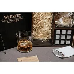 Подарунковий набір Whiskey Stones камені для віскі у дерев'яному пеналі №7 + 2 склянки Bormioli Rocco Cassiopea + щипці + мішечок - мініатюра 4