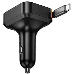 АЗП Hoco NZ18 Guardian PD65W with retractable cable (1USB-A/2C) Black - мініатюра 2