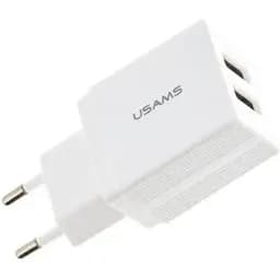 Мережевий зарядний пристрій Usams CC090 T24 2.1A Dual USB Travel Charger EU Білий