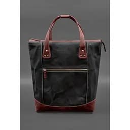 Сумка-рюкзак з канвасу та натуральної бордової шкіри