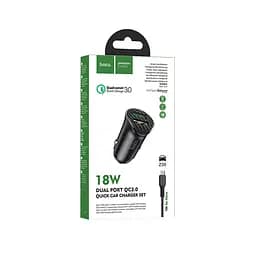 АЗП Hoco Z39 Farsighted dual port QC3.0 Car charger set (Micro) Black - мініатюра 2