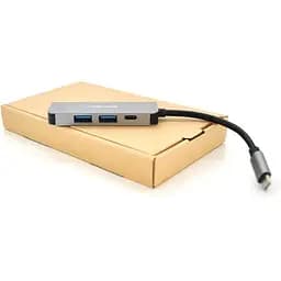 Хаб-конвертер Veggieg TC04 Type-C (папа) на Type-C (мама) + USB3.0 * 2 (мама) + HDMI (мама), 10 см, Silver, Box