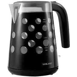 Електрочайник з обертанням на 360° Sokany FK-1621 дисковий безшумний 1.7 л 1850 Вт Чорний