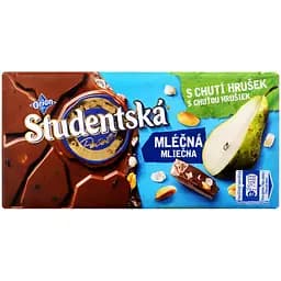 Молочний шоколад Orion Studentska з арахісом, желейними шматочками та шматочками груші 180 г (747693)