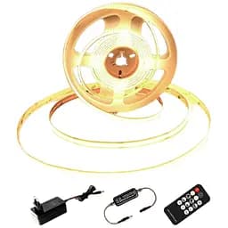 Світлодіодна стрічка COB 5 м, світлодіодна стрічка теплого білого кольору 3000 K, 24 В з димуванням, CRI92, ширина 8 мм, з пультом