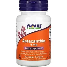 Натуральна добавка NOW Astaxanthin 4 mg, 60 капсул