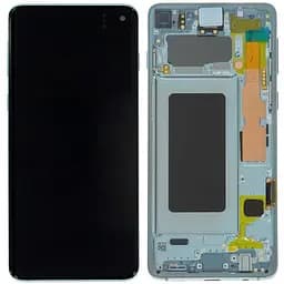 Дисплей Samsung G973 Galaxy S10 чорний, TFT, з рамкою зеленого кольору, Prism Green