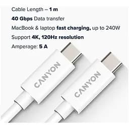 Кабель USB Type-C Canyon Type-C to Type-C 1m White (CNS-USBC44W) - мініатюра 3