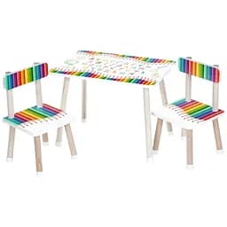 Дитячий столик Bambi M 501-21 дерев'яний з українським алфавітом олівцями та двома стільчиками