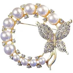 Брошь Венок с бабочкой желтый метал