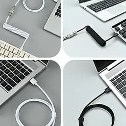 Кабель авіатор / USB Type-C / Для клавіатури / Спіральний , Чорний - мініатюра 3