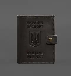 Кожаная обложка-портмоне на паспорт с гербом Украины 25.1 темно-коричневая