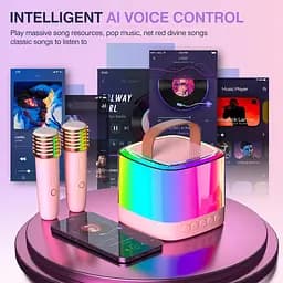 Портативна Bluetooth-колонка T7 з LED-підсвічуванням / Караоке-колонка для дітей та дорослих 2 мікрофони - мініатюра 4