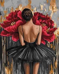 Набір для розпису по номерах "Балерина з червоними півоніями з фарбами металік" Ideyka 40х50см КНО8664