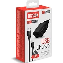 Зарядний пристрій ColorWay 1USB AUTO ID 2A (10W) + cable micro USB Black - мініатюра 2