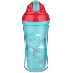 Пляшка для води та напоїв Canpol babies Літаки з силіконовою трубочкою і подвійними стінками 260 мл синій