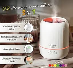Аромадифузор Adler ультразвуковий AD 7968 USB 3 в 1 - мініатюра 8