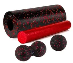 Масажний набір PowerPlay PP_4015 EPP Foam Roller Set 4in1 (2-ва роли + 2-ва м'ячі) Чорно-червоний (PP_4015_Red)