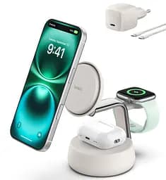 Зарядний пристрій бездротовий Belkin UltraCharge Pro 3-in-1 Magnetic Charging Dock 25Вт, Sand