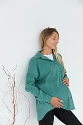 Жіноча сорочка для вагітних стилю oversize з мікровельвету Varna розмір S-М Lullababe темно-оливкова - мініатюра 5