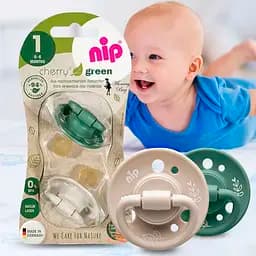 Кругла пустушка Nip Зелена серія Вишенька, 0-6 міс., зелений-бежевий, 2 шт. (38589-51) - мініатюра 4