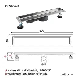 Душовий канал під плитку Gappo G85007-4 70x500 мм нержавіюча сталь - мініатюра 9