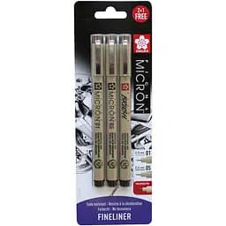 Набор линеров Pigma Micron 2 шт (0.1/0.5) +1 линер-кисть Pigma Brush в подарок Черный Sakura