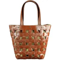 Шкіряна плетена жіноча сумка Пазл L світло-коричнева Krast