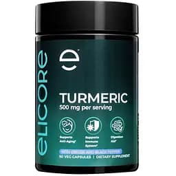 Органическая куркума Elicore Labs Turmeric 500 mg, 60 вегакапсул для поддержки суставов
