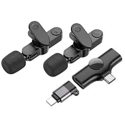 Мікрофонна система бездротова Borofone BFK12 Trophy lavalier wireless digital microphone(iP/Type-C) чорний - мініатюра 3