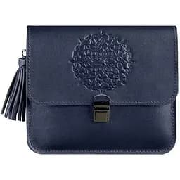 Шкіряна жіноча бохо-сумка Лілу темно-синя