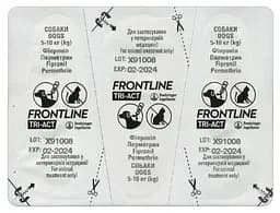 Краплі Boehringer Ingelheim Frontline Tri-Act від бліх та кліщів для собак, 5-10 кг, 3 піпетки + Плед для пікніка Frontline, темно-синій - мініатюра 6