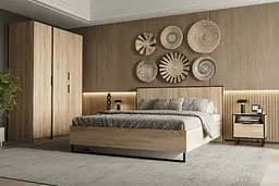 Кровать двухспальная Moreli Forte F-0010 в стиле Loft на металлических ножках 1680х980х2126 мм Дуб Сонома