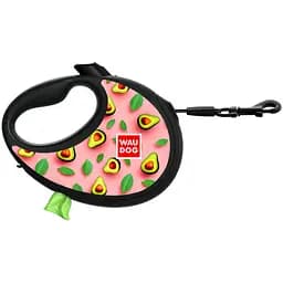 Поводок-рулетка для собак с контейнером Waudog R-leash Авокадо на розовом со светоотражающей лентой L 40 кг 5 м