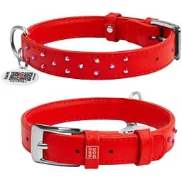 Нашийник для собак Waudog Glamour, шкіряний, зі стразами, з QR паспортом, L, 30-39х2 см,червоний - мініатюра 3