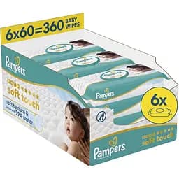 Детские влажные салфетки Pampers Aqua Soft Touch 360 шт. (6 упаковок x 60 шт.)