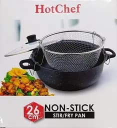Каструля фритюрниця HotChef з антипригарним покриттям зі скляною кришкою 24 см Чорний - мініатюра 4