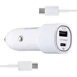Автомобильное зарядное устройство Samsung Dual Port Car Charger USB + Type-C Port 25W With Cabble Type-C to Type-C High c0py Белый