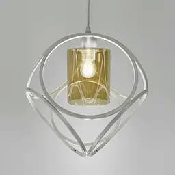 Підвісний світильник із янтарним плафоном у білому корпусі 35×35 см | Арт. 12865/1 WT+AM | Line F