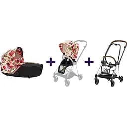 Люлька Cybex Mios Lux R Spring blossom light + Комплект текстиля Cybex Mios Spring blossom light + Шасси для коляски Cybex Mios LS RBA Chrome Brown