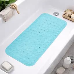 Гумовий килимок на присосках 95х35 у ванну душ резиновий противоскользящий коврик для дорослих дітей на дно ванної кімнати антиковзаючий бірюзовий 