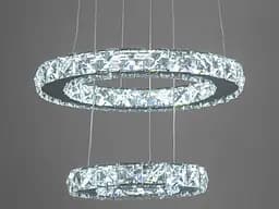 Люстра стельова LED Diasha 7206-3W/300+200HR "Кришталеві кільця", 30W, хром, для вітальні, коридору, кухні
