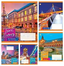 Зошити учнівські 18 аркушів клітинка Тверда Travel, 20 шт. в упаковці