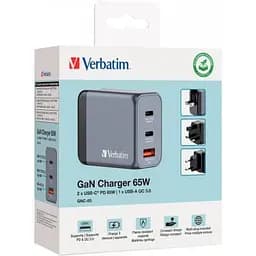 Зарядний пристрій Verbatim GaN 65 W 3 ports (2xUSB-C-65 W /USB-A -3.0) (32201) - мініатюра 3